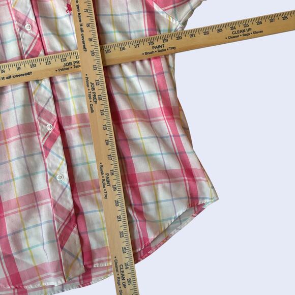 Hunter’s Glen pastel plaid short sleeve button-down shirt S pink USA vintage - Picture 4 of 4